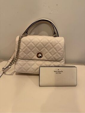 kate spade Cream Quilted Top-Handle Satchel with Matching Wallet